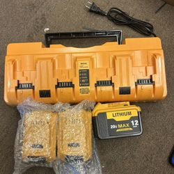 4Packs 12000mAh High Capacity Replacement for Dewalt 20V Max Battery 12.0Ah and 4-Port Charger Compatible with Dewalt 20 Volt Lithium Ion Battery DCB2