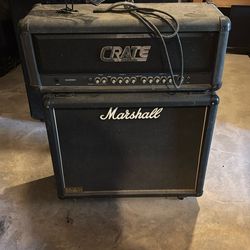 Marshall Half Stack Guitar Speaker Cabinet With A Crate Solid State Head