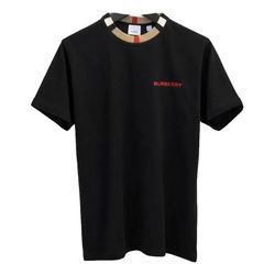 Burberry Black T-Shirt with Check Collar (M)