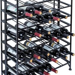 Wine Rack - Freestanding Floor Model, Gray/Black Metal (54 Bottles)