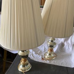 Brass Side Lamps x3 w/Lamp Shades