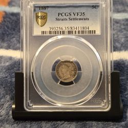 1887 Straits Settlements Silver 5 Cents