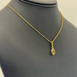 Jewelry 18k solid yellow gold necklace chain with 14k solid yellow gold 1.25CTW pearl citrin charm pendant 14.50" 5.2 grams
