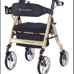 Comodita Tipo Classic Compact Rollator with Double Fold Action and Extra Large 10" Aluminum Front Wheels (Metallic Champagne)