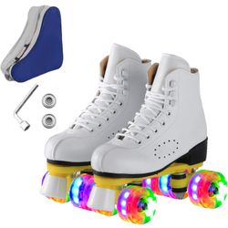 Roller Skates for Men and Women, Black Derby Roller Skates with 4 Shiny Wheel, Classic Double-Row Roller Skates