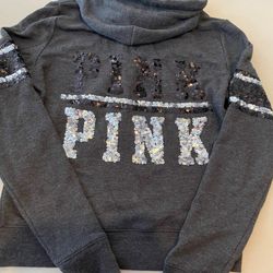  Pink Brand Sequin hoodie Great Shape Size Small