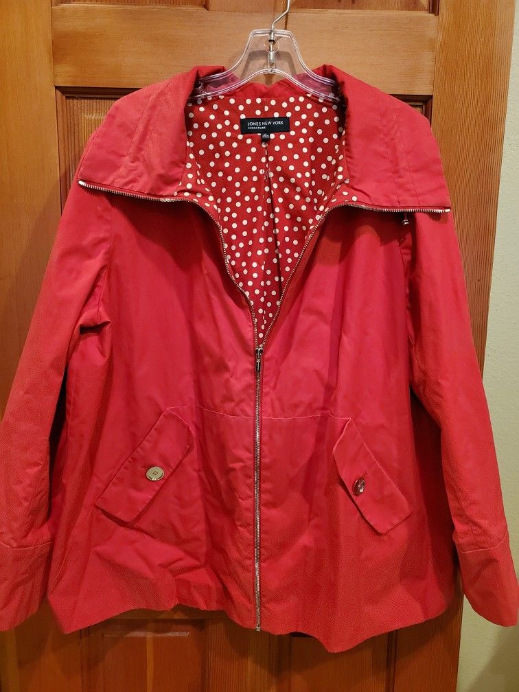 Jones New York Red And Polkadot Raincoat