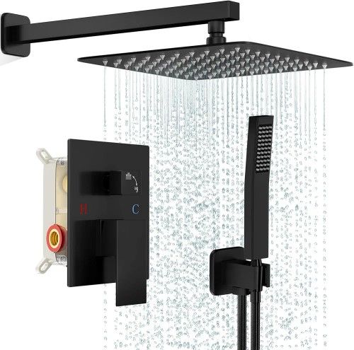 Black Shower Faucet with Valve 10 inch Rain Shower Head Combo Shower Set
System