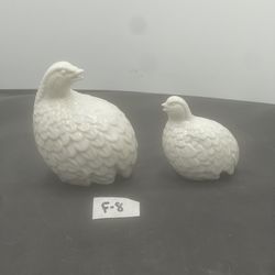 Vintage Home Interior Partridge Figurine White Glossy  Porcelain Bird Set