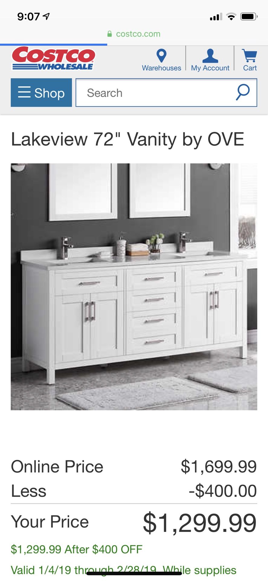 Lakeview 72" Vanity by OVE (Cracked Counter Top)