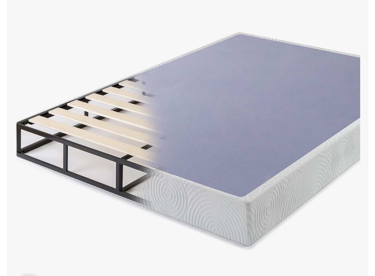 New Twin XL Metal Box Spring with Wood Slats 7.5 Inch Mattress Foundation Sturdy Steel Structure Easy Assembly