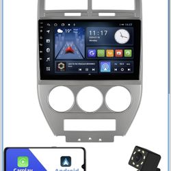 2+64G Android 14 Double Din Car Stereo for Compass Patriot 2007-2009 with 10.1 Inch Touchscreen Radio Built-in Wireless Carplay/Android Auto/GPS/WiFi 