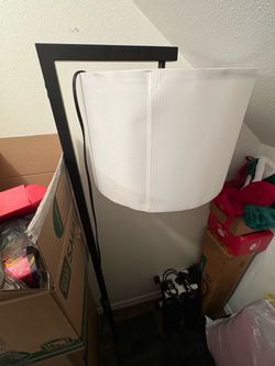 Black Floor Lamp with White Drum Shade