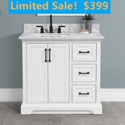 36-in Carrara White Bathroom Vanity with Natural Marble Top,3502-C831L ON SALE