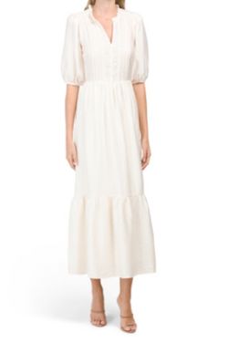 Lush Woven Puff Sleeve Cream Dress