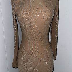 Nude Bedazzled Dress. Size Small 
