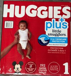 Huggies plus Size 1 192 diapers in unopened box