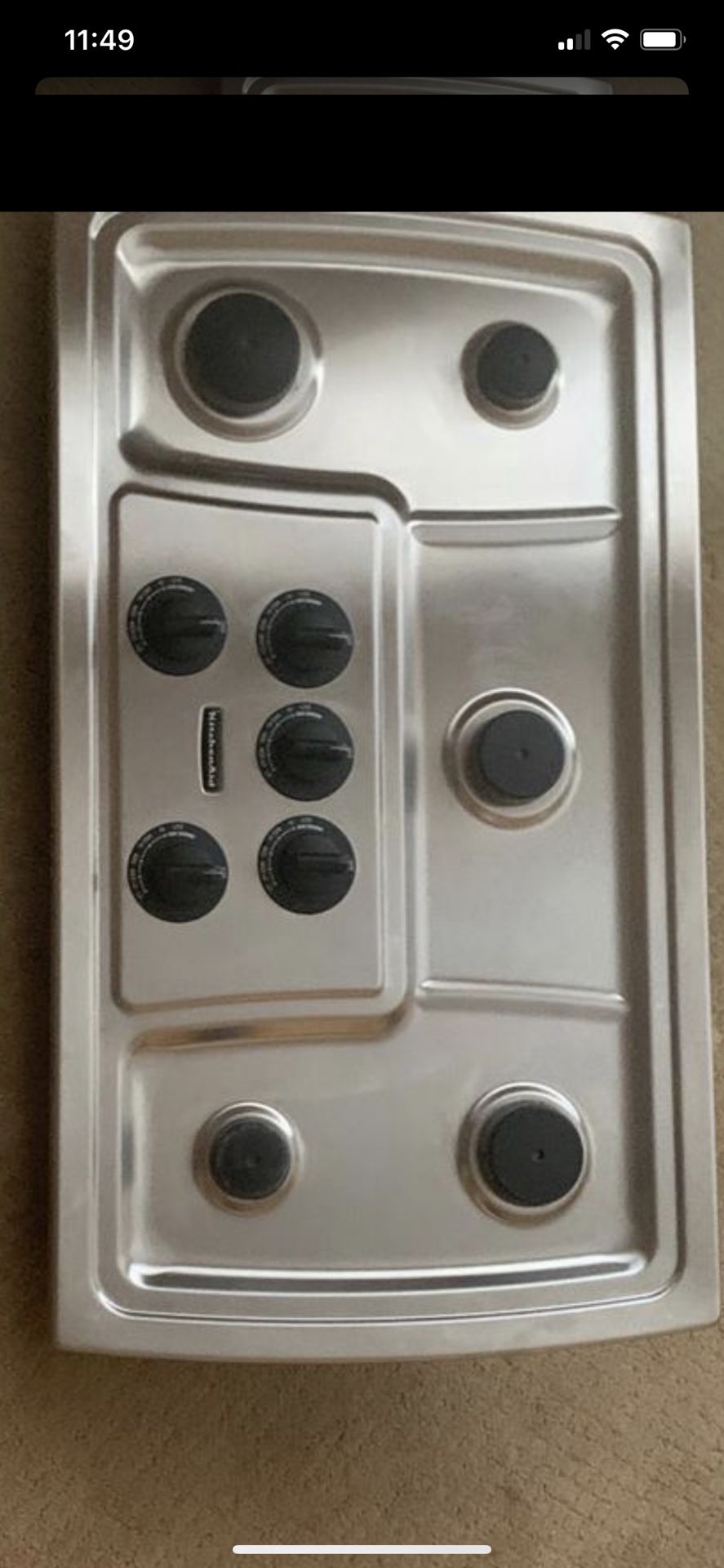 KitchenAid KCGS556ESS Gas Cooktop with 5 Burners Stainless Steel 36