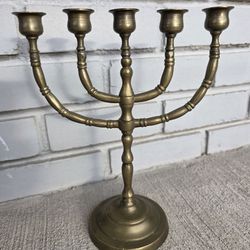 Vintage Brass 5-Arm Candelabra / Menorah Style Candle Holder