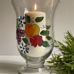 Vintage Hand Painted Hurricane Candle Holder / Vase