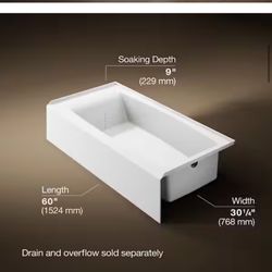 KOHLER Elmbrook 60 in. x 30.25 in. Soaking Bathtub with Right-Hand Drain in White