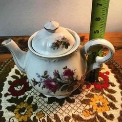 SET DE CAFETERA ANTIGUA DE PORCELANA FILETEADA DISEÑO CAJA DE MUSICA 