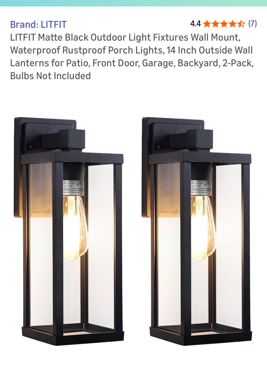 Litfit New 2 Matt Black Outdoor Wall Light Fixtures