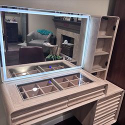 T4TREAM Fluted Makeup Vanity Desk with 36" HD Lighted Mirror, 48