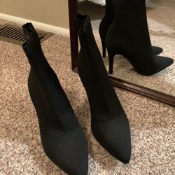 MIA Black Fabric Heeled Boots - Size 8