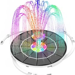5.5W LED Solar Fountain Pump with LED Light, New Upgraded 3000mAh Storage Battery with 16 Nozzles Solar Bird Bath Fountains for Garden, Bird Bath, Pon
