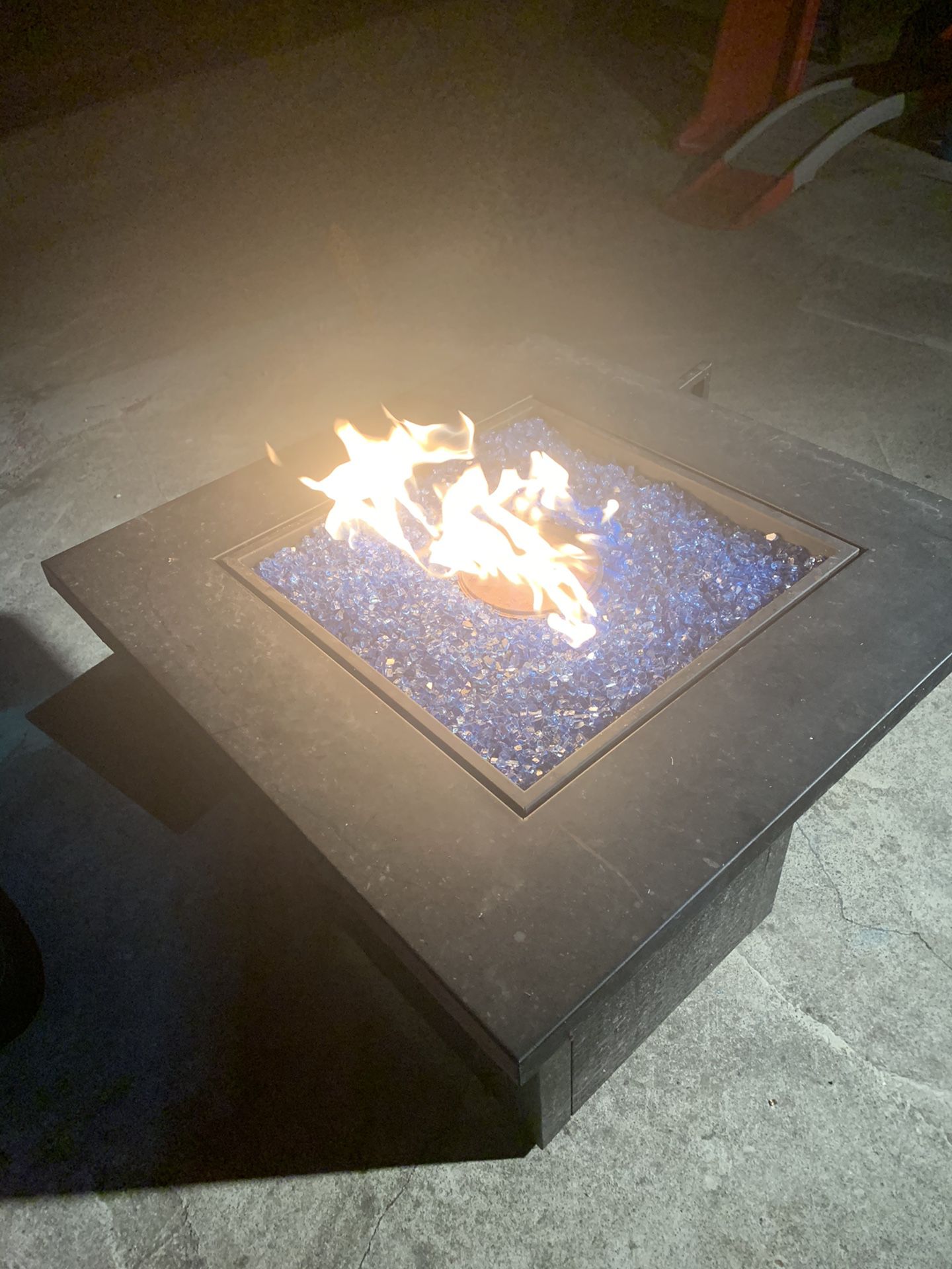 Outdoor Propane Firepit With Blue Fire Glass