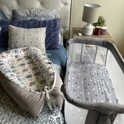 Like-New Bedside Baby Bassinet + Free Baby Lounger