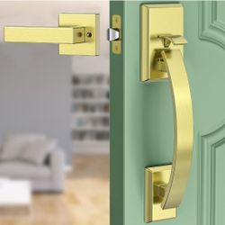 (New in Box) 
Front Door Handle Gold Front Door Handle Adjustable Heavy Duty, 12.7in Entry Door Handle Reversible Exterior Door Handle /2-CN-4036