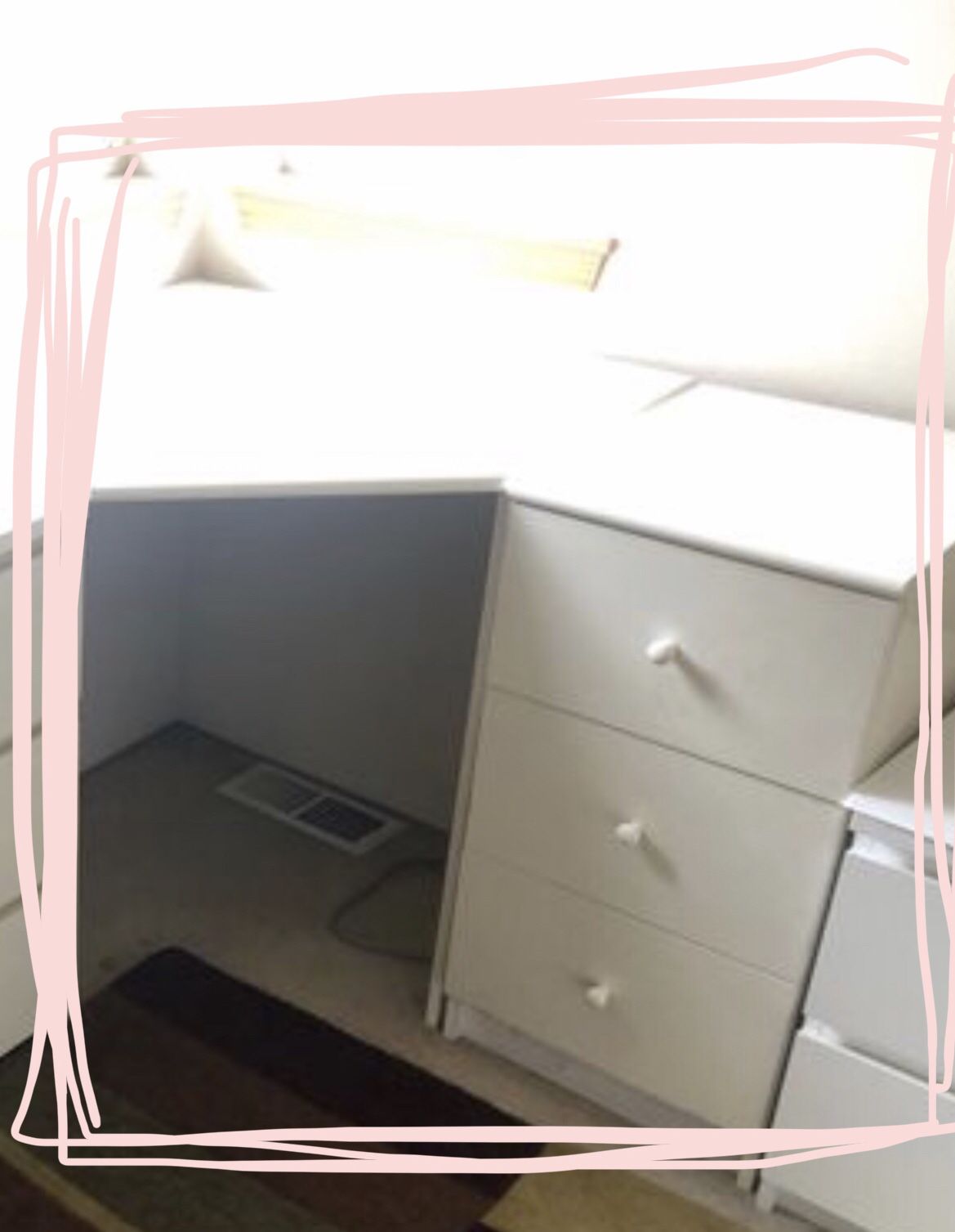 White Corner Desk and 3 Drawer Cabinet