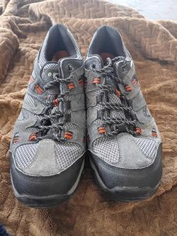 orange and grey hiking shoes
