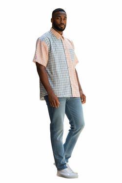 Manfinity Men’s Button Down Shirt Size XXL plaid Orange & Blue New