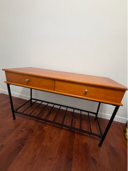 Teak and Black Lacquer Console Table - Iron Frame