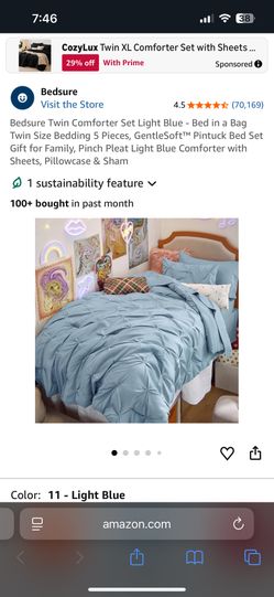 BedSure Twin Pintuck Comforter Set In Light Blue