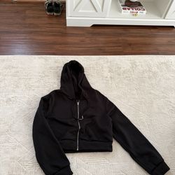 SHEIN Women’s Cropped Black Zip Up Hoodie Size XL