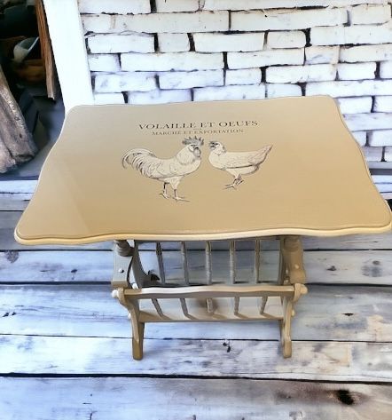 Restored Farmhouse Side Table W/Magazine Rack