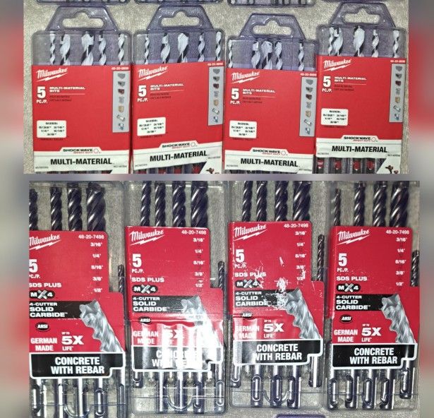 Milwaukee Carbide MX4 4-Cutter SDS-PLUS/Shockwave Multi-material Carbide Hammer Drill Bit Kit