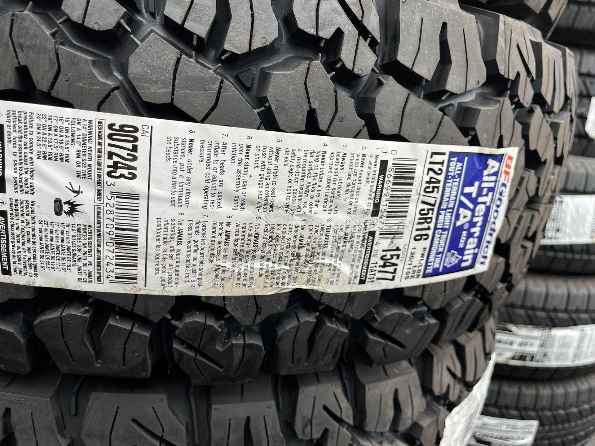 BFGOODRICH LT245/75R16 ALL TERRAIN T/A KO2 TIRES FOR SALE!!!!!!!