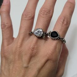 Set 2 925 Sterling Silver Women's Cuff Ring Band Adjustable Size Gift Rings 