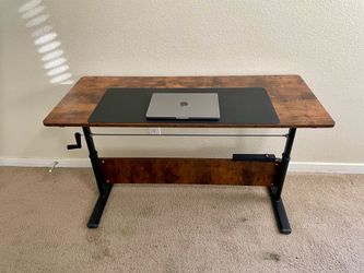 SIT-STAND Desk (Manual Crank) - Rustic Wood Top / Black Frame