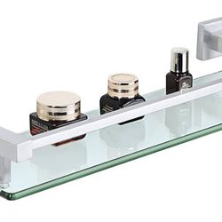 Alise 16” Brushed Nickel Tempered Glass Shelf