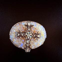 oval western-style metal belt buckle Cross bedazzled jewels 3D one size