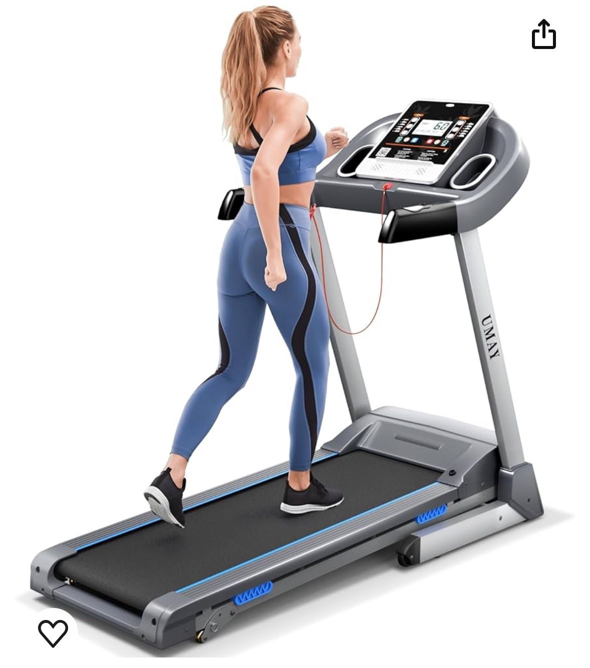 UMAY Foldable Treadmill with Incline, Portable Treadmills for Home Fitness, 9 MPH Walking & Running Treadmill with 16.5" Wide Running Area and Bluetoo