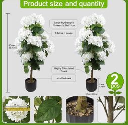 White Artificial Hydrangea Trees – Set of 2