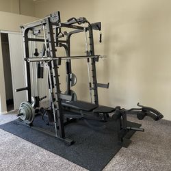 Vesta Fitness Smith Machine 2001 w/Bench Attachment | 230lb Bumpers Weights | 7ft Olympic Bar | Fitness | Gym Equipment | FREE DELIVERY 🚚 