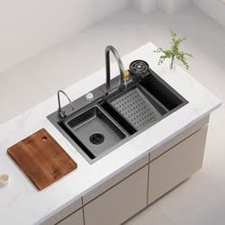 Undermount sink, stainless steel with waterfall, 29.5" x 17.7" x 8.7"
